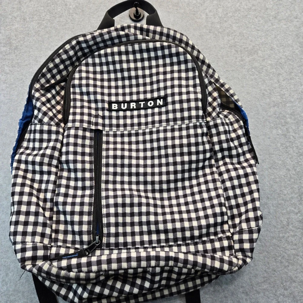 Burton Gingham Check Backpack Black White Blue Padded Laptop Sleeve Daypack